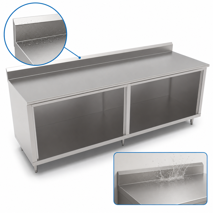 Product image #4 for John Boos 144-Inch Stainless Steel Work Table with Open Front Cabinet Base and 5-Inch Backsplash
