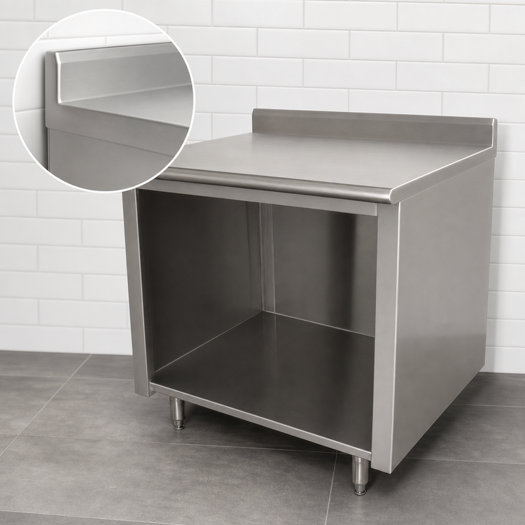 Product image #4 for Advance Tabco 96-Inch Stainless Steel Work Table with Open Front Cabinet Base and 5-Inch Backsplash