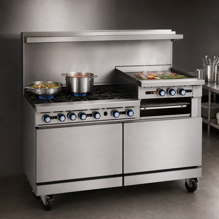 Product image #4 for Imperial Pro Series 60-Inch Gas Restaurant Range with 6 Open Burners, 24-Inch Griddle, and 2 Standard Ovens