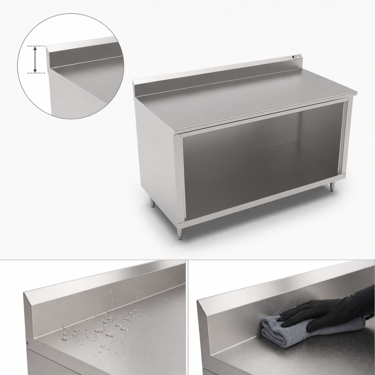 Product image #4 for John Boos 60-Inch x 24-Inch 14-Gauge 300-Series Stainless Steel Work Table with Open Front Cabinet Base and 5-Inch Backsplash