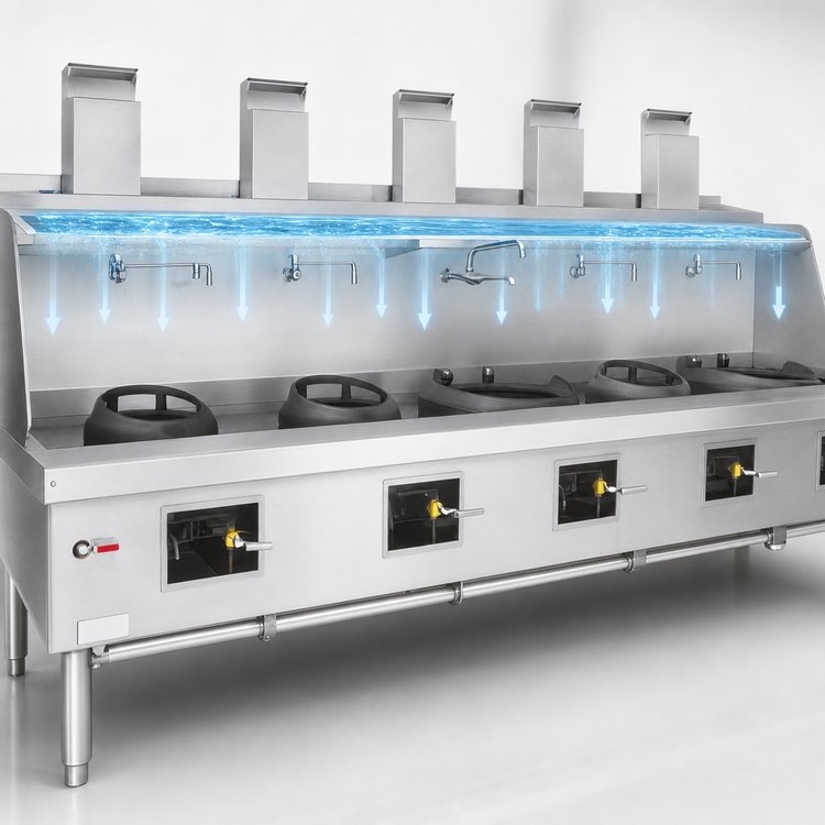 Product image #4 for York YF-5-SS Five-Chamber Gas Wok Range with Water-Cooled Top and Swing Faucets