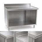 Thumbnail image #4 for Eagle Group Spec-Master OB2448SEM-BS Stainless Steel Cabinet Base Work Table, Open Front, 48W x 24D, 14-Gauge Top, 4-1/2-Inch Backsplash