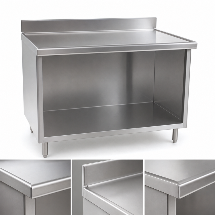 Product image #4 for Eagle Spec-Master Marine Series Stainless Steel Cabinet Base Work Table with Open Front, 48 x 24 Inches, 4-1/2-Inch Backsplash