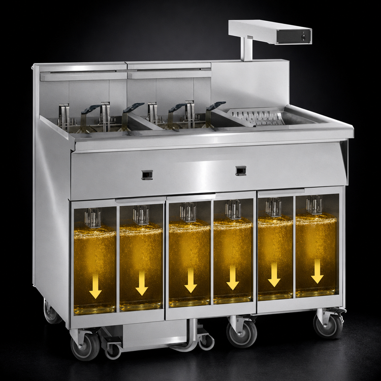 Product image #4 for Imperial Electric Floor Model 5-Tank Fryer with Built-In Filter System, 75 lb. Capacity Each