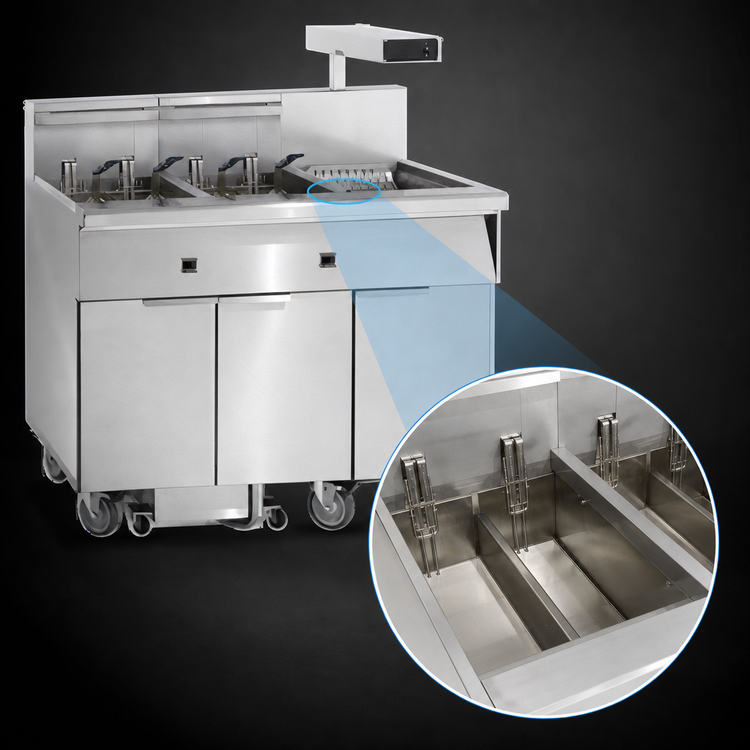 Product image #4 for Imperial Electric Floor-Model Triple Fryer, 75 lb. Per Tank, with Built-In Filter System and Dump Station