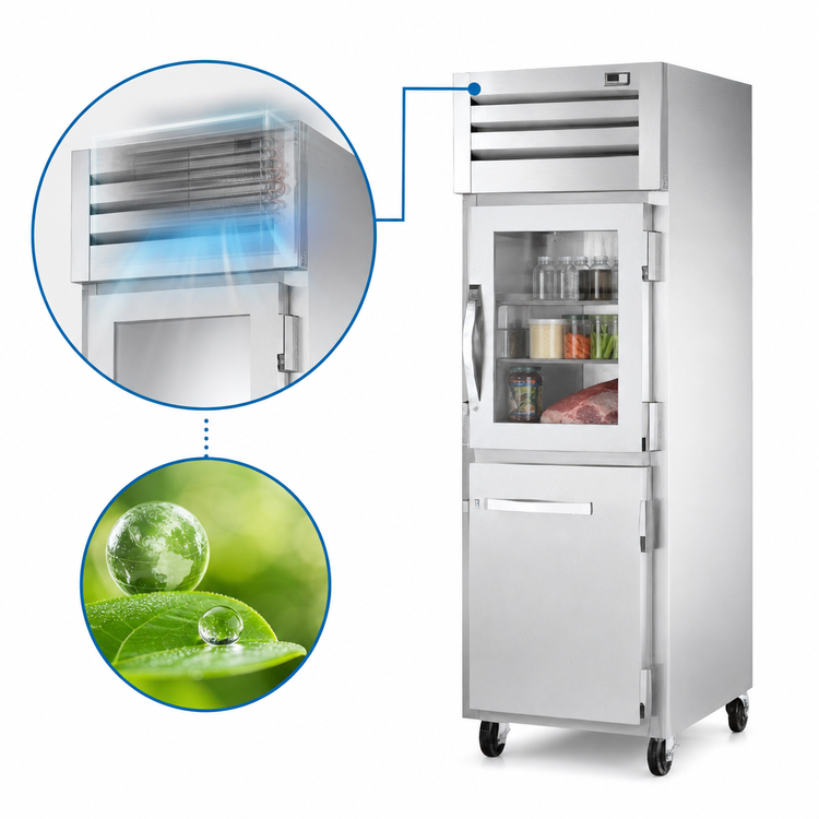 Product image #4 for True SPEC SERIES One-Section Reach-In Combination Half Swing Door Refrigerator with 1 Glass and 1 Stainless Steel Half Door, Top-Mounted Self-Contained