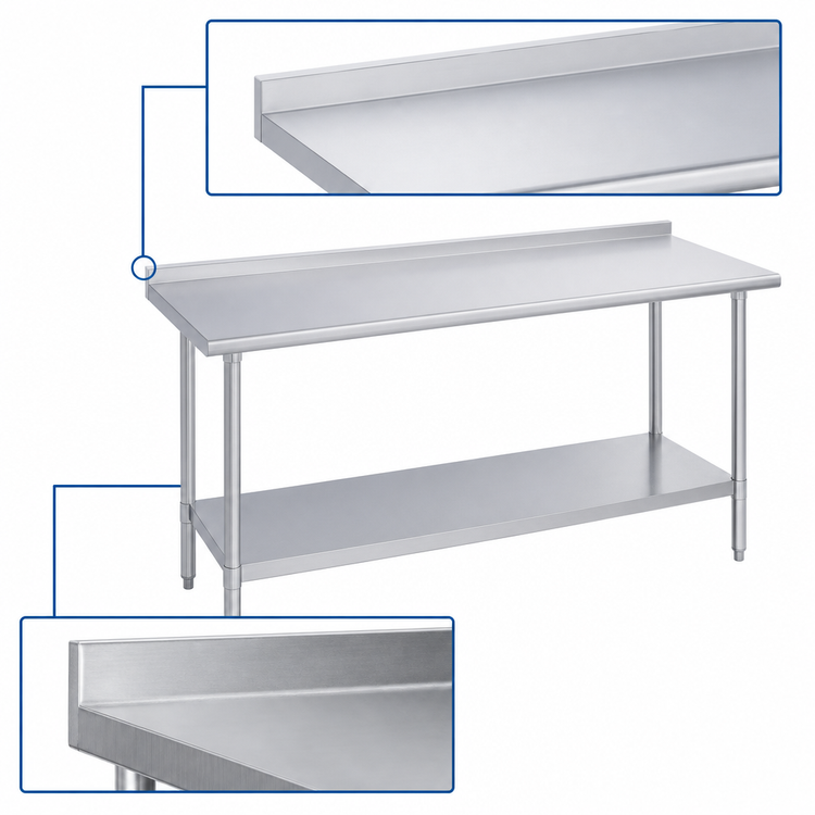 Product image #4 for Duke Supreme 314 Series Stainless Steel Work Table with 1-1/8 Inch Straight Riser and Undershelf, 30 x 144 Inches