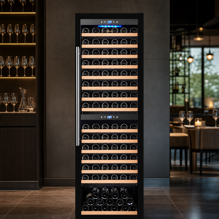 Product image #4 for Omcan Vinovero Single-Section Dual-Zone Wine Refrigerator, 181-Bottle Capacity, 27-Inch Wide, Black Glass Door