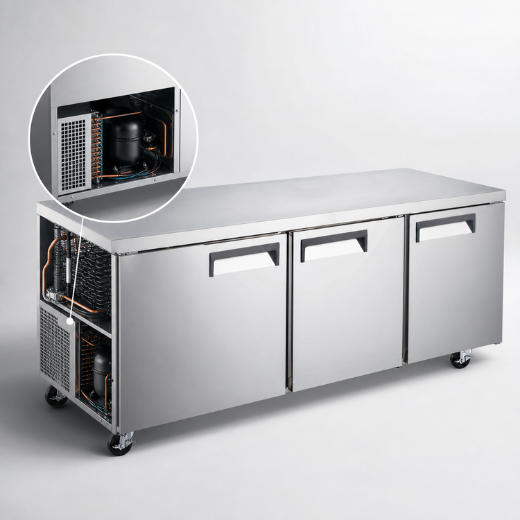 Product image #4 for Hurakan by Equip.me 72-Inch 3-Door Undercounter Refrigerator, 15.5 Cu. Ft., Solid Doors