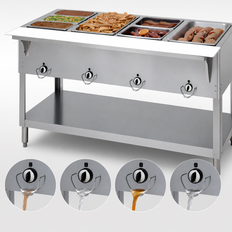 Product image #4 for Aerohot Electric Stainless Steel Hot Food Station with 4 Sealed Wells, Open Base, and Carving Board