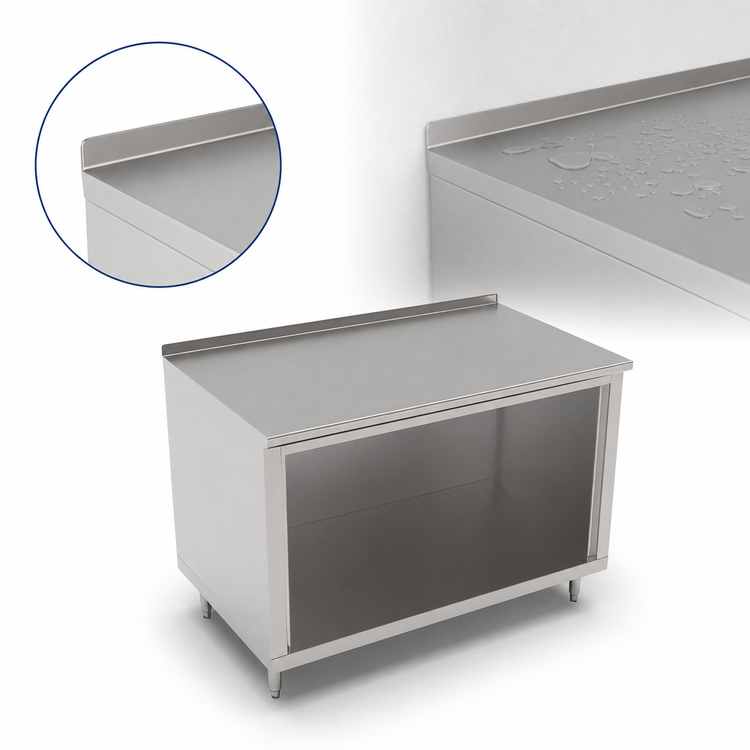 Product image #4 for John Boos Open Front Cabinet Base Work Table, 60 x 30 Inches, Stainless Steel Top, 1-1/2 Inch Rear Riser