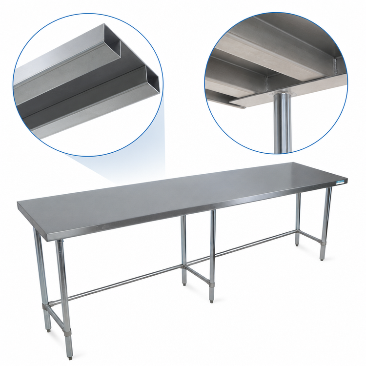 Product image #4 for BK Resources 84"W x 18"D Open Base Flat Top Stainless Steel Work Table with Galvanized Legs