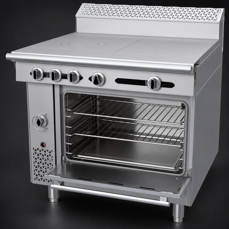Product image #4 for Garland Cuisine Series 36-Inch Heavy-Duty Gas Combination Top Range with 18-Inch Even-Heat and Front-Fired Hot Tops, Standard Oven