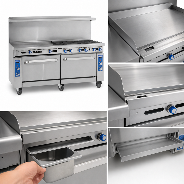 Product image #4 for Imperial Pro Series 72-Inch Commercial Gas Range with 2 Open Burners, 60-Inch Griddle, and 2 Convection Ovens
