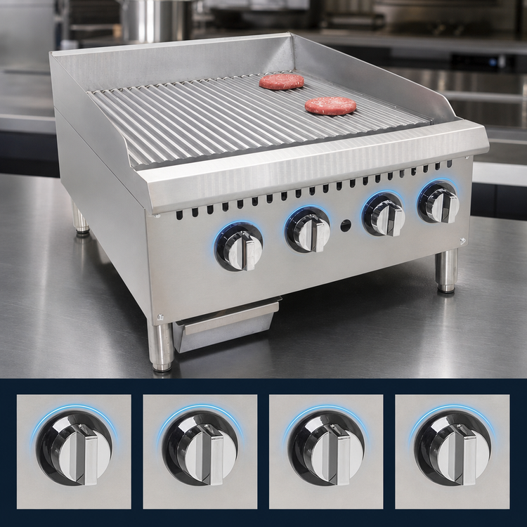 Product image #4 for Comstock-Castle 48-Inch Countertop Gas Griddle with Fully Grooved Polished Steel Plate
