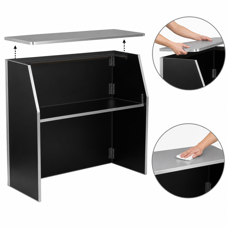 Product image #4 for Flash Furniture Foldable Portable Bar with Removable Aluminum Top, Black Laminate Panels, 47-3/4 Inches Wide
