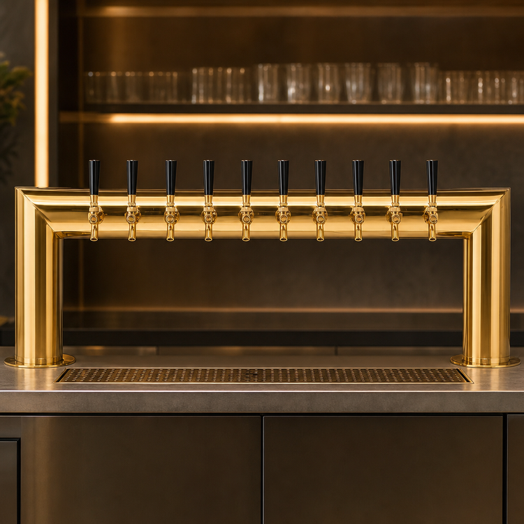 Product image #4 for Micro Matic Pass-Thru Countertop Glycol-Cooled Draft Beer Tower, 10 Faucets, 2 Columns, PVD Brass Finish