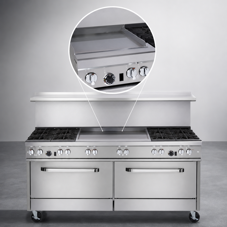 Product image #4 for Ultimate 60-Inch Gas Restaurant Range with 5 Open Burners, 24-Inch Griddle, Standard Oven and Cabinet Base