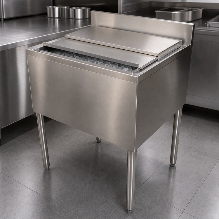 Product image #5 for BK Resources Underbar Insulated Ice Bin with 7-Circuit Aluminum Cold Plate, 36 Inch Wide, 120 lb Capacity