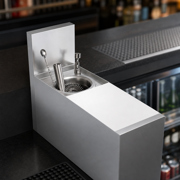 Product image #4 for Krowne Royal Series 8-Inch Wide x 24-Inch Deep Underbar Speed Station with Dipper Well and Cutting Board