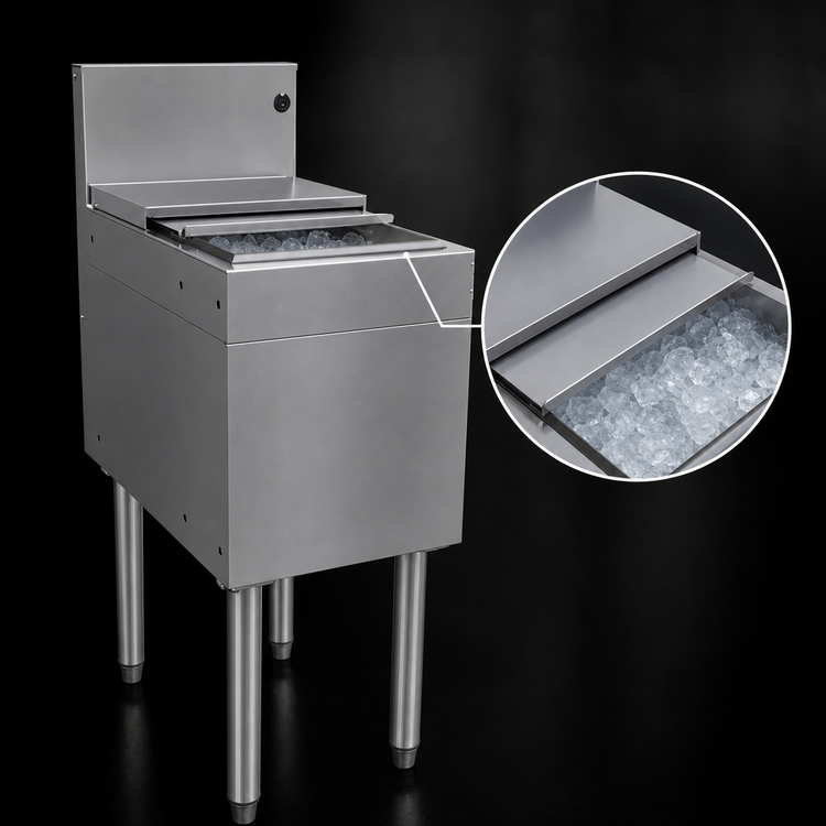 Product image #4 for Glastender Underbar Stainless Steel Ice Bin with Sliding Cover, 33 lb Capacity, 12 Inch W x 19 Inch D