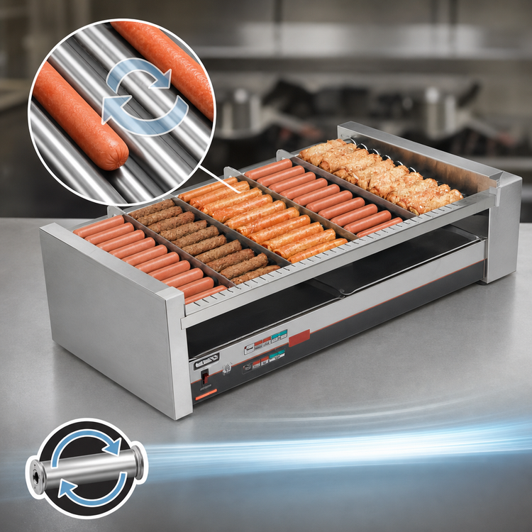 Product image #4 for Nemco 8250-SLT Digital Slanted Countertop Roller Grill with 50 Hot Dog Capacity and Chrome Rollers