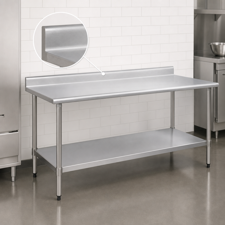 Product image #4 for Eagle Group BlendPort Budget Series 84-Inch x 30-Inch 430 Stainless Steel Work Table with Backsplash and Undershelf