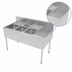 Thumbnail image #4 for Perlick Corporation Top Shelf TSF48M3-DBR 48-Inch 3-Compartment Stainless Steel Underbar Sink with Right Drainboard and 6-Inch Backsplash