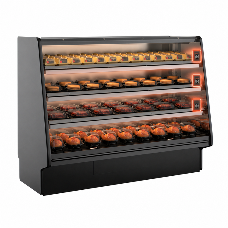 Product image #4 for Fusion High-Profile Self-Serve Hot Deli Merchandiser with Open Front and 3 Heated Shelves