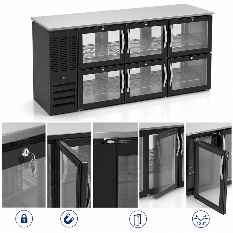 Product image #4 for Three-Section Pass-Thru Refrigerated Back Bar Storage Cabinet with 6 Glass Doors