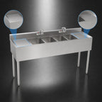 Thumbnail image #4 for Krowne Silver Series 18-64C Four-Compartment Underbar Sink with Dual Drainboards, 72-Inch Wide, Faucet Included