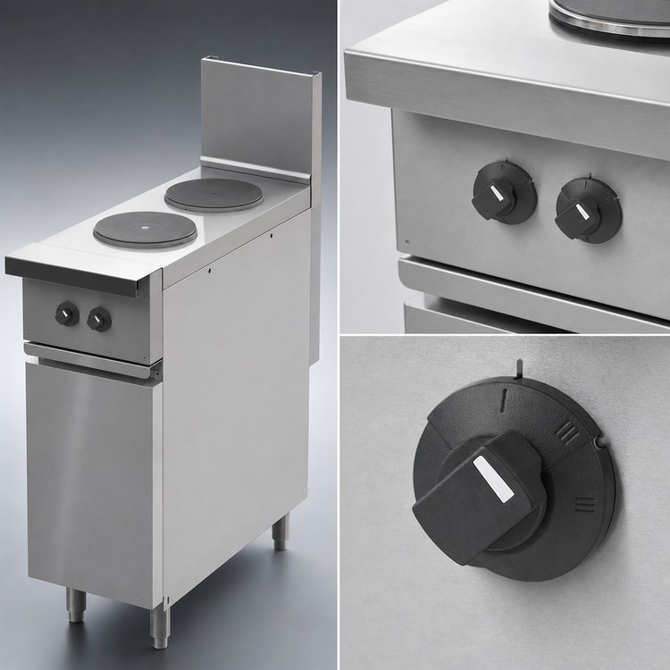 Product image #4 for Vulcan Expando 12-Inch Electric Restaurant Range with Two 9-1/2-Inch Round French Plates, Enclosed Base, and 480V
