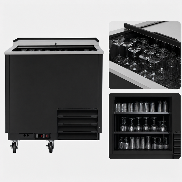 Product image #4 for KoolMore 36-Inch Commercial Glass Froster with 9 Cu. Ft. Capacity, Black Steel, Top Sliding Door