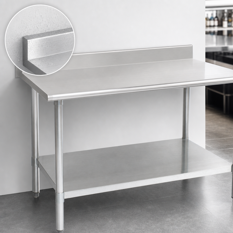 Product image #4 for Deluxe Series Stainless Steel Cocktail Station Work Table with 4-1/2 Inch Backsplash and Undershelf, 108 x 36 Inches