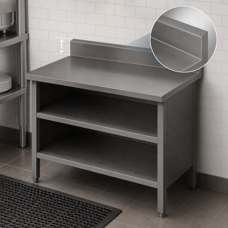 Product image #4 for John Boos Enclosed Base Stainless Steel Work Table, Open Front, 72 x 24 Inches, 16 Gauge Top with 5 Inch Backsplash