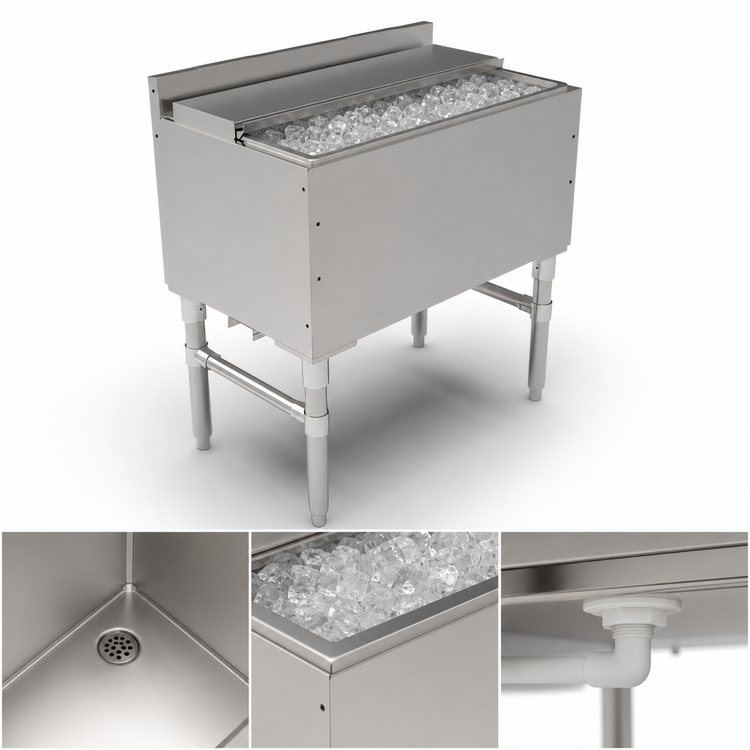 Product image #4 for Slim-Line 30-Inch x 18-Inch Underbar Insulated Stainless Steel Ice Bin/Cocktail Unit with 10-Circuit Cold Plate
