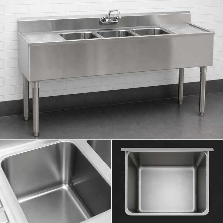 Product image #4 for Eagle Group 1800 Series 72-Inch Wide 4-Compartment Underbar Sink Unit with Drainboards and Faucets