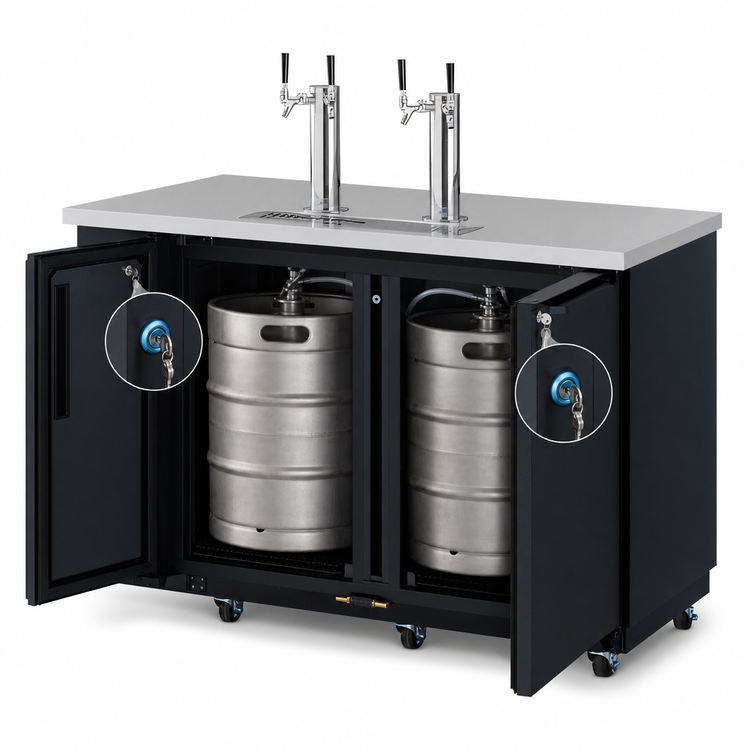Product image #4 for Turbo Air Super Deluxe Two-Door Beer Dispenser, 2 Half-Barrel Keg Capacity, Black Laminated Exterior