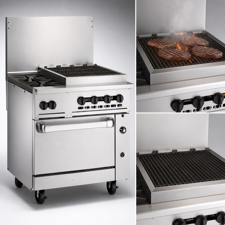 Product image #4 for Vulcan Endurance 36-Inch Propane Gas Restaurant Range with 2 Open Burners, 24-Inch Charbroiler, and Convection Oven