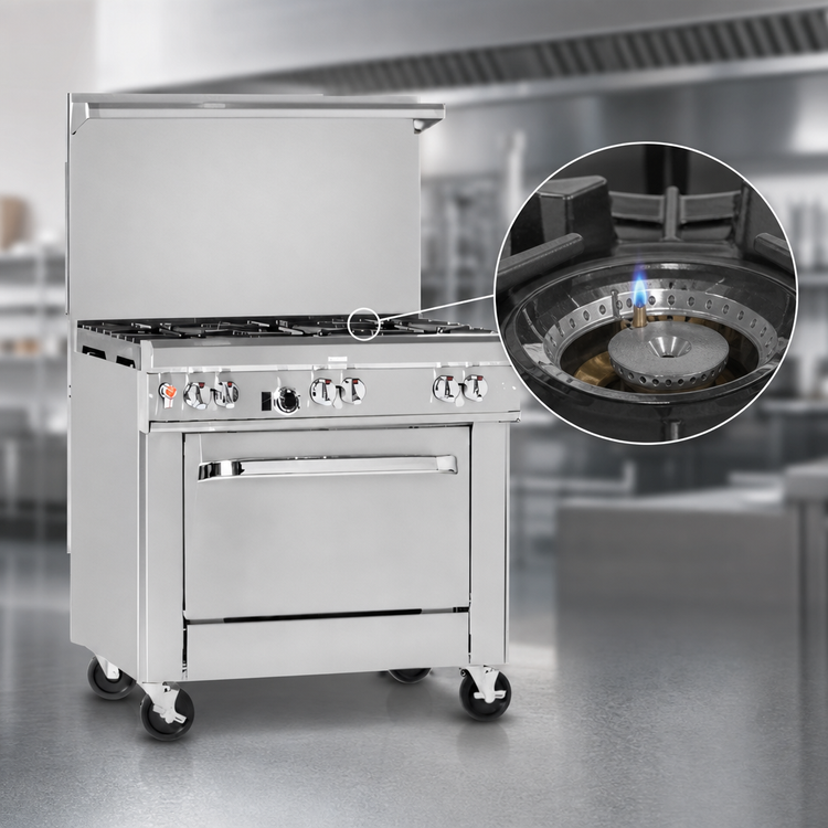Product image #4 for Southbend Ultimate 36-Inch Gas Restaurant Range with 5 Open Burners, Cabinet Base, and Stainless Steel Hi-Shelf
