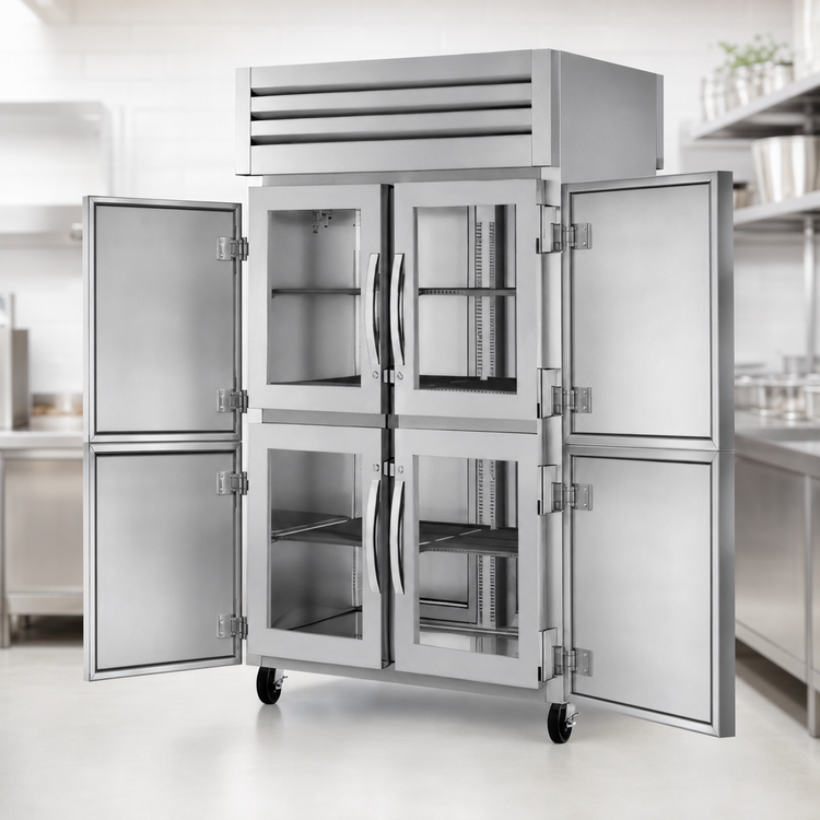 Product image #4 for True SPEC SERIES 2-Section Pass-Thru Reach-In Refrigerator with 4 Front Glass Half Doors and 2 Rear Stainless Steel Doors