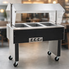 Thumbnail image #4 for Eagle Group Service Mate BPDHT3-208 Portable Buffet Hot Food Table, 48-Inch, 3-Well, 208V, Stainless Steel Top, Open Base