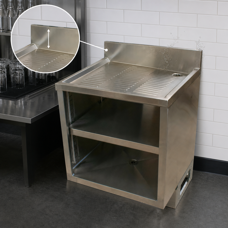 Product image #5 for BK Resources 36 Inch Underbar Stainless Steel Glass Rack Unit with Drainboard Top and Adjustable Shelf