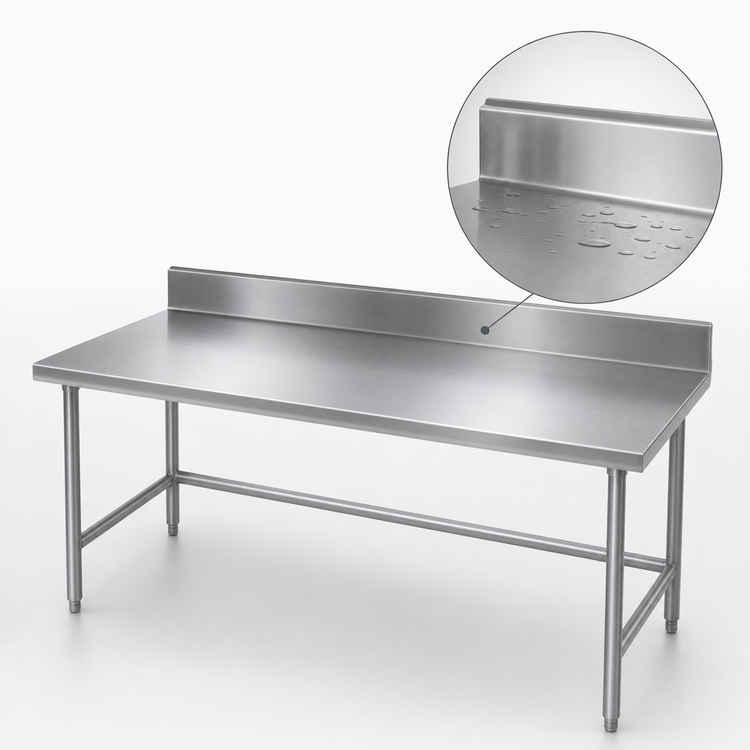 Product image #4 for Advance Tabco TKSS-3612 144 Inch x 36 Inch 14 Gauge 304 Stainless Steel Work Table with 5 Inch Backsplash
