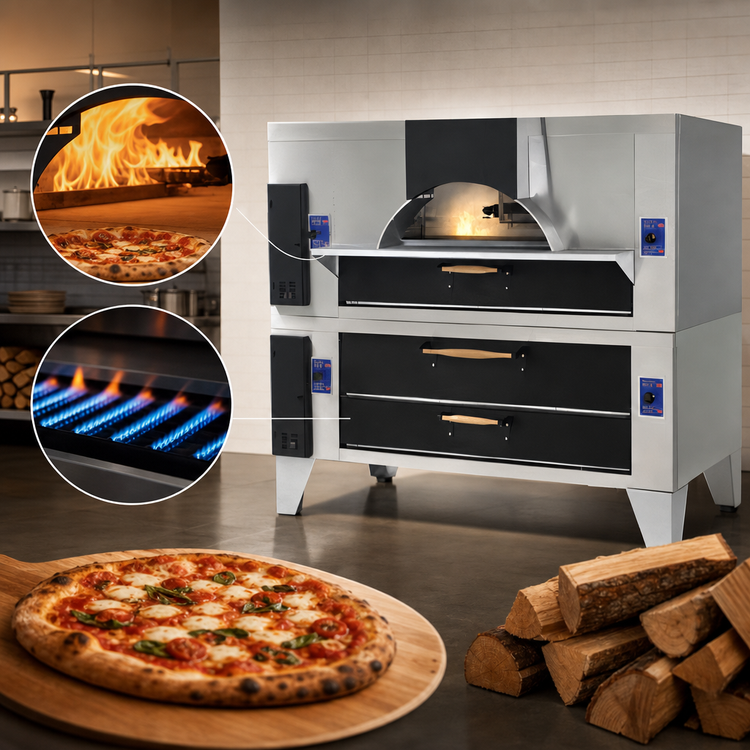 Product image #4 for Bakers Pride IL Forno Classico FC-816/Y-800 Double-Stack Wood Burning Style Gas Pizza Oven with 66-Inch x 44-Inch Ceramic Decks