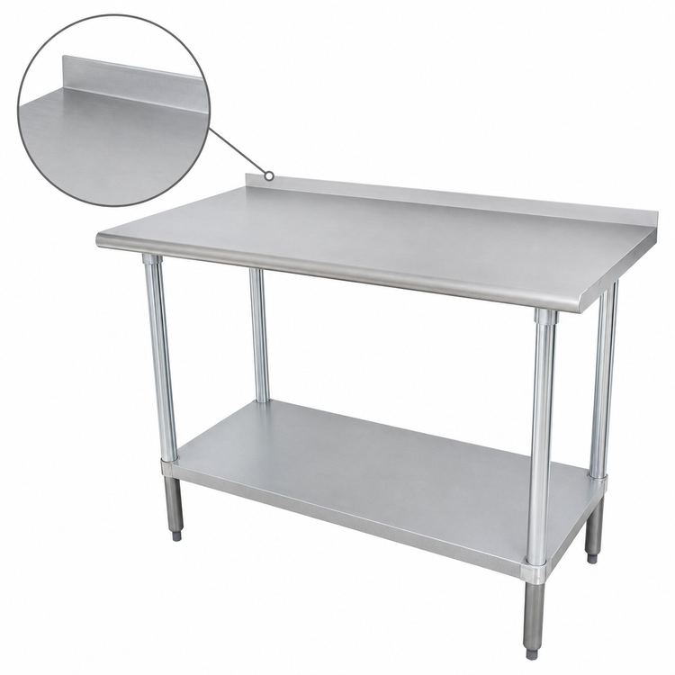 Product image #4 for Advance Tabco 144-Inch x 24-Inch 16-Gauge 430 Stainless Steel Work Table with 1-1/2-Inch Rear Up-Turn and Galvanized Undershelf