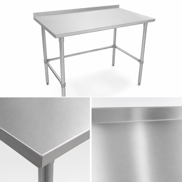 Product image #4 for John Boos Stallion 84" x 36" Stainless Steel Work Table with 1-1/2" Rear Backsplash and Galvanized Base