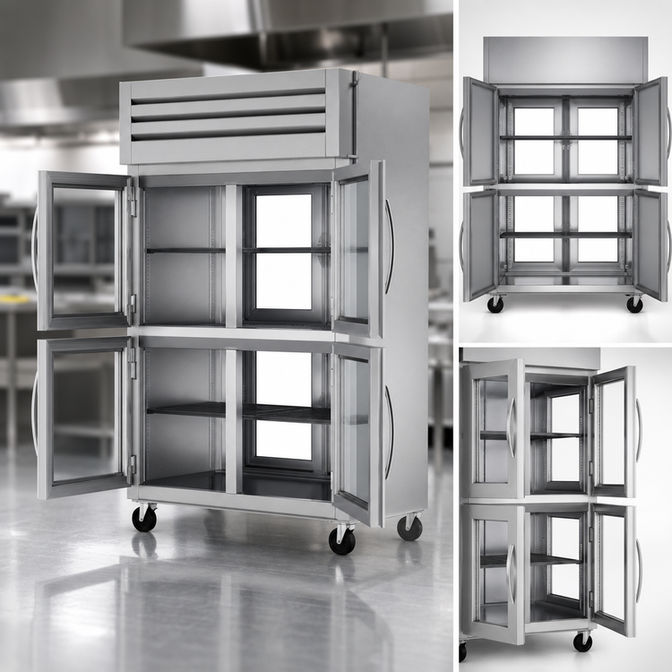 Product image #4 for True Spec Series 2-Section Pass-Thru Reach-In Refrigerator with 4 Front Glass Half Doors and 2 Rear Glass Doors