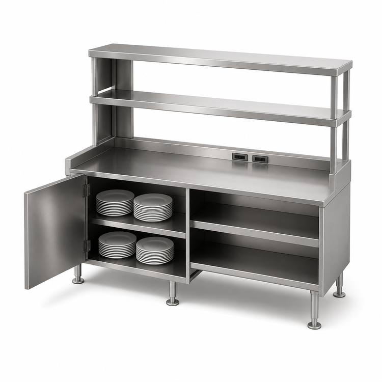 Product image #4 for Randell Modular Chef Service Counter Right Chef-Side Section, 99-1/2 Inches Wide, with Plate Storage Cabinet and Double Overshelf