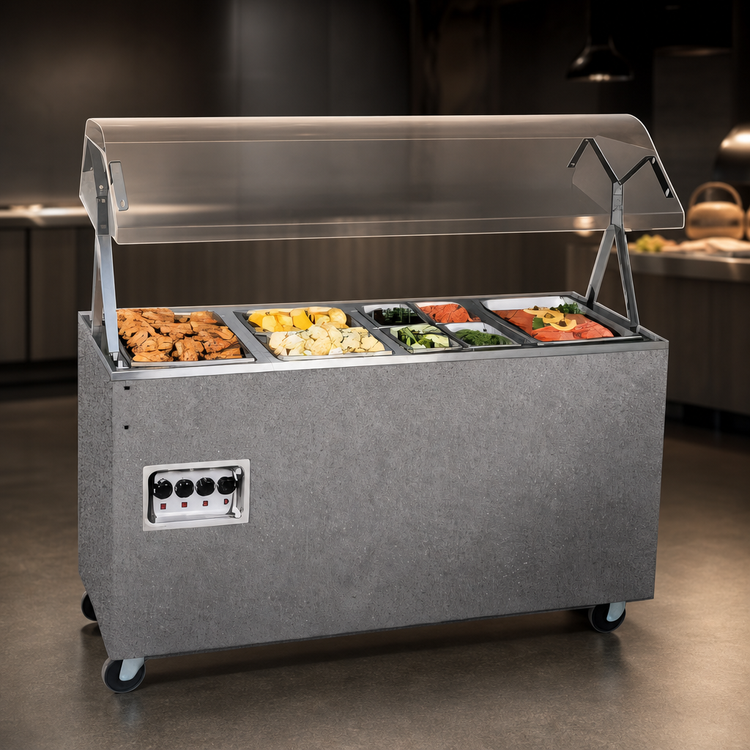 Product image #4 for Vollrath 2-Series Affordable Portable 4-Well Mobile Hot Food Station with Buffet Breath Guard and Enclosed Storage Base